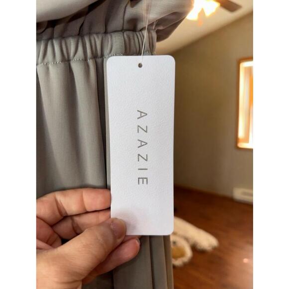 Women's Azazie A2 Grey Halter Maxi Dress - Picture 3 of 4